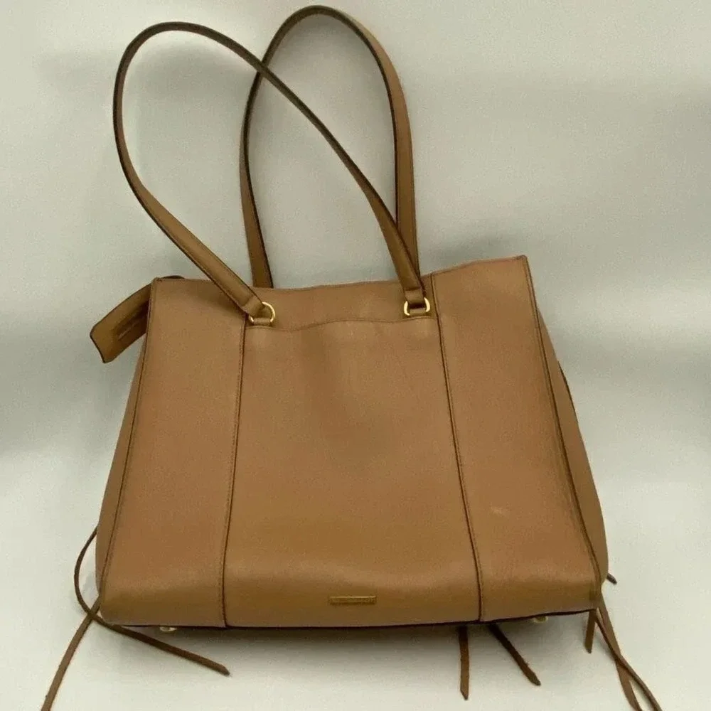 Rebecca Minkoff Tote Bag‎ Womens Tan Leather Zip Sides Shoulder Purse Handbag